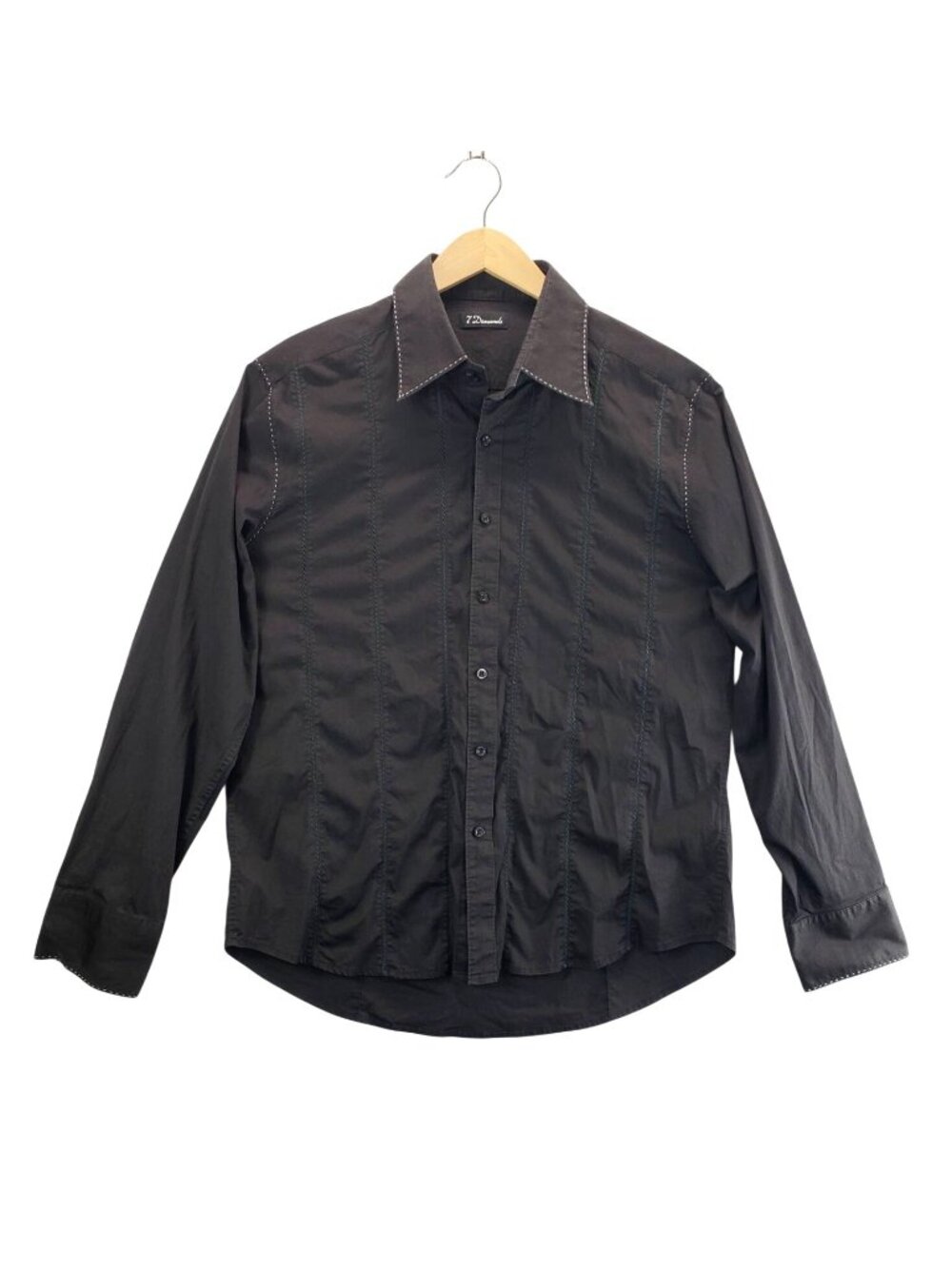 Mens Shirt Black Button Down XXL by 7 Diamonds Embroidered Trim Long Sleeve